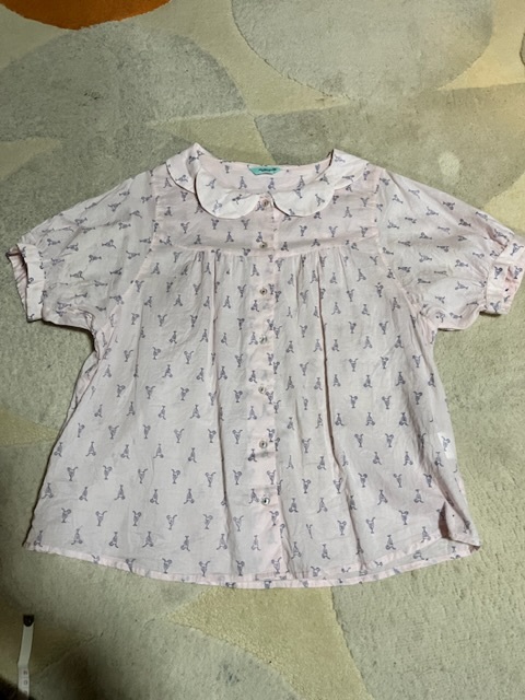 美品POUDOUDOUプードゥードゥー丸襟ゆったり半袖ブラウス拍卖