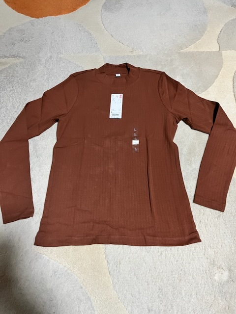 新品ユニクロUNIQLOリブハイネックT長袖コットン素材L拍卖