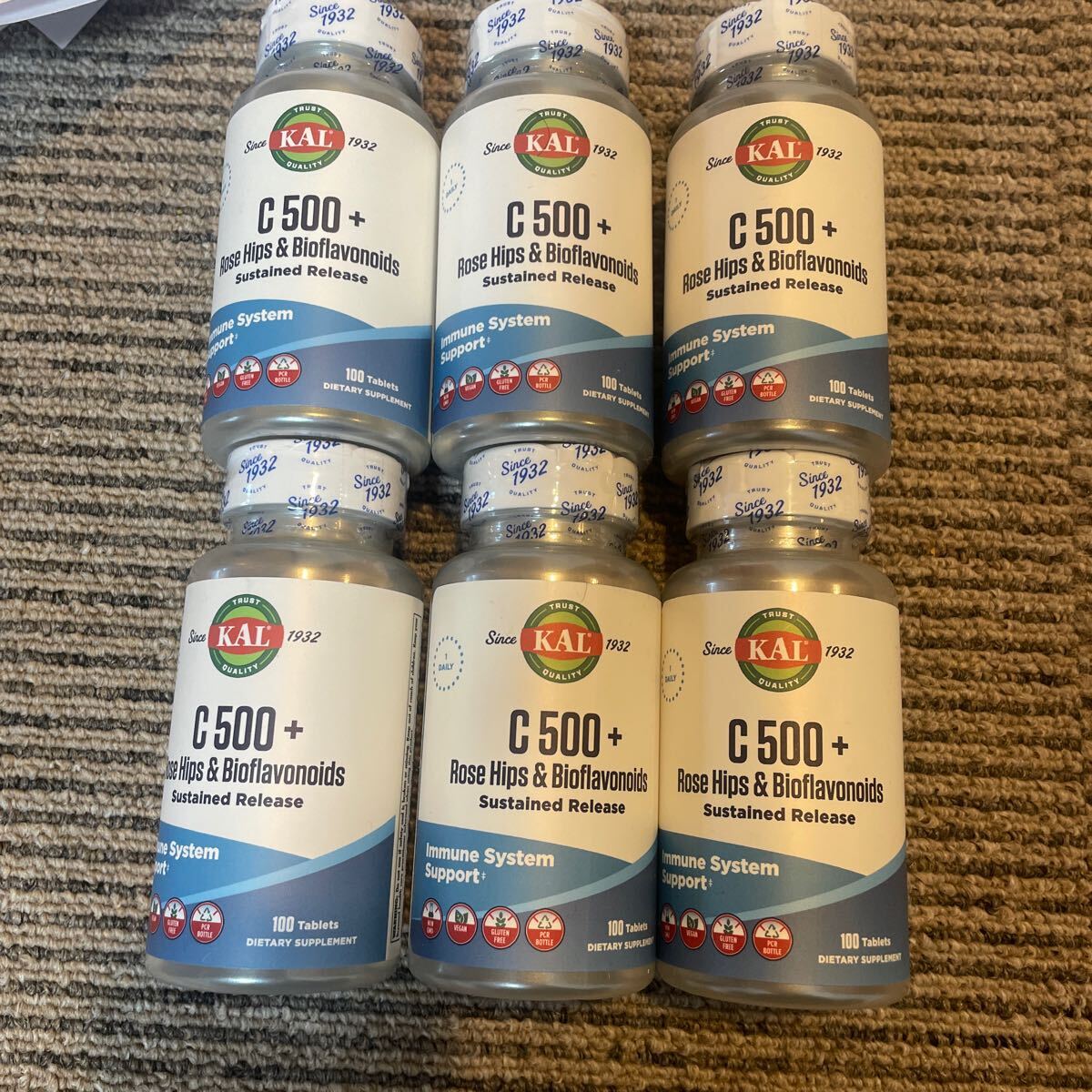 KAL(カル) C500+ローズヒップ&バイオフラボノイド、タブレット100粒 6個 即決価格拍卖