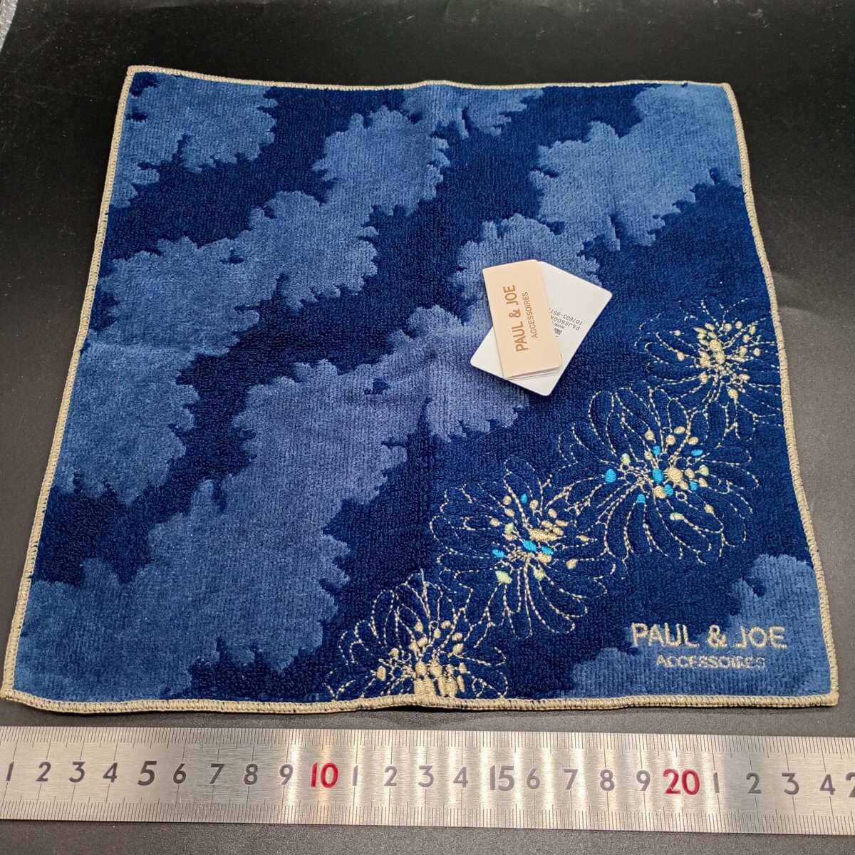 PAUL&JOE ポールアンドジョー タオルハンカチ ネイビー 花柄 刺繍 no.3014拍卖