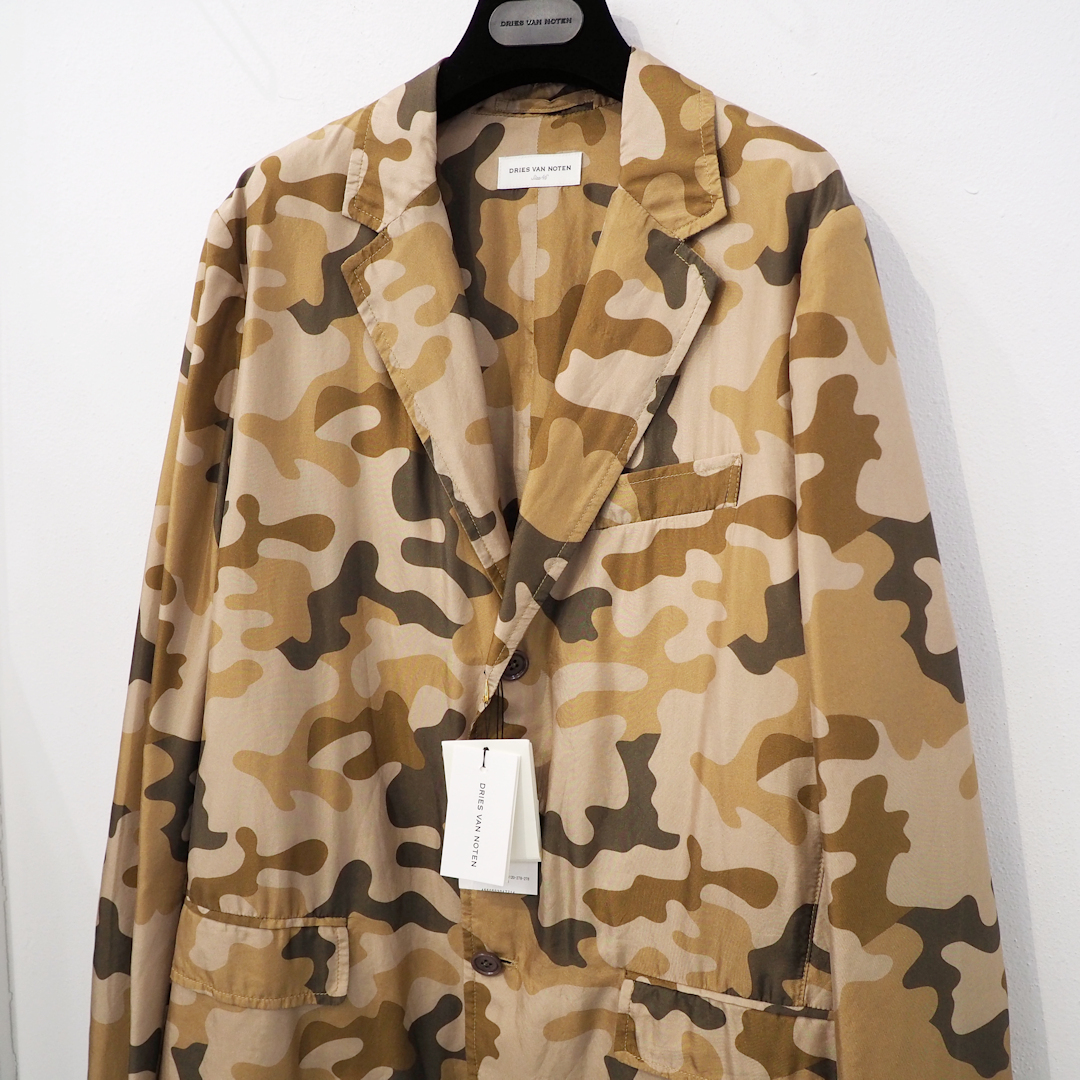 新品 定価171600円 ドリスヴァンノッテン 22ss 春夏 シルク カモフラ テーラード ジャケット ベージ 46 メンズ M S DRIES VAN NOTEN 迷彩拍卖