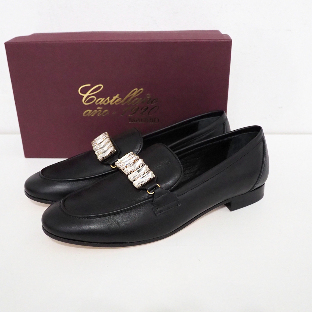 新品 定価39600円 ガリャルダガランテ カステラーノ ビジュー ローファー 38 黒 ブラック 24cm 24.5cm CASTELLANO 革靴 シューズ 結婚式拍卖