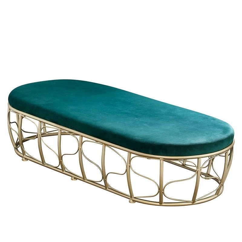 クリエイティブなゴールデンベースのベルベットベンチ、快適な布張りの玄関靴ベンチ、ベッドの端のベンチシート(120x40x33cm)拍卖