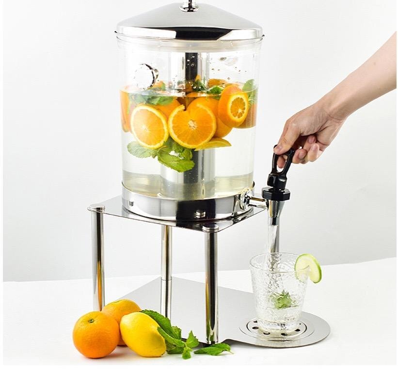 コールドホットドリンクディスペンサー、8L 大容量コールドドリンクマシン、ステンレス鋼ビュッフェジュース三脚、透明ガラス噴水拍卖