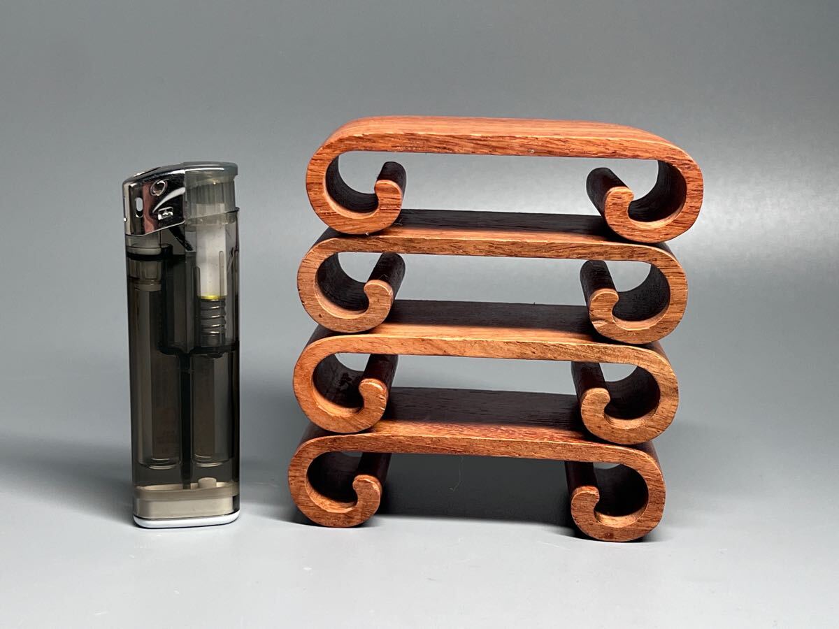 ミニチュア 花台 木製 巻足 4点まとめ 唐木 花梨 香炉台 飾り台 美品拍卖