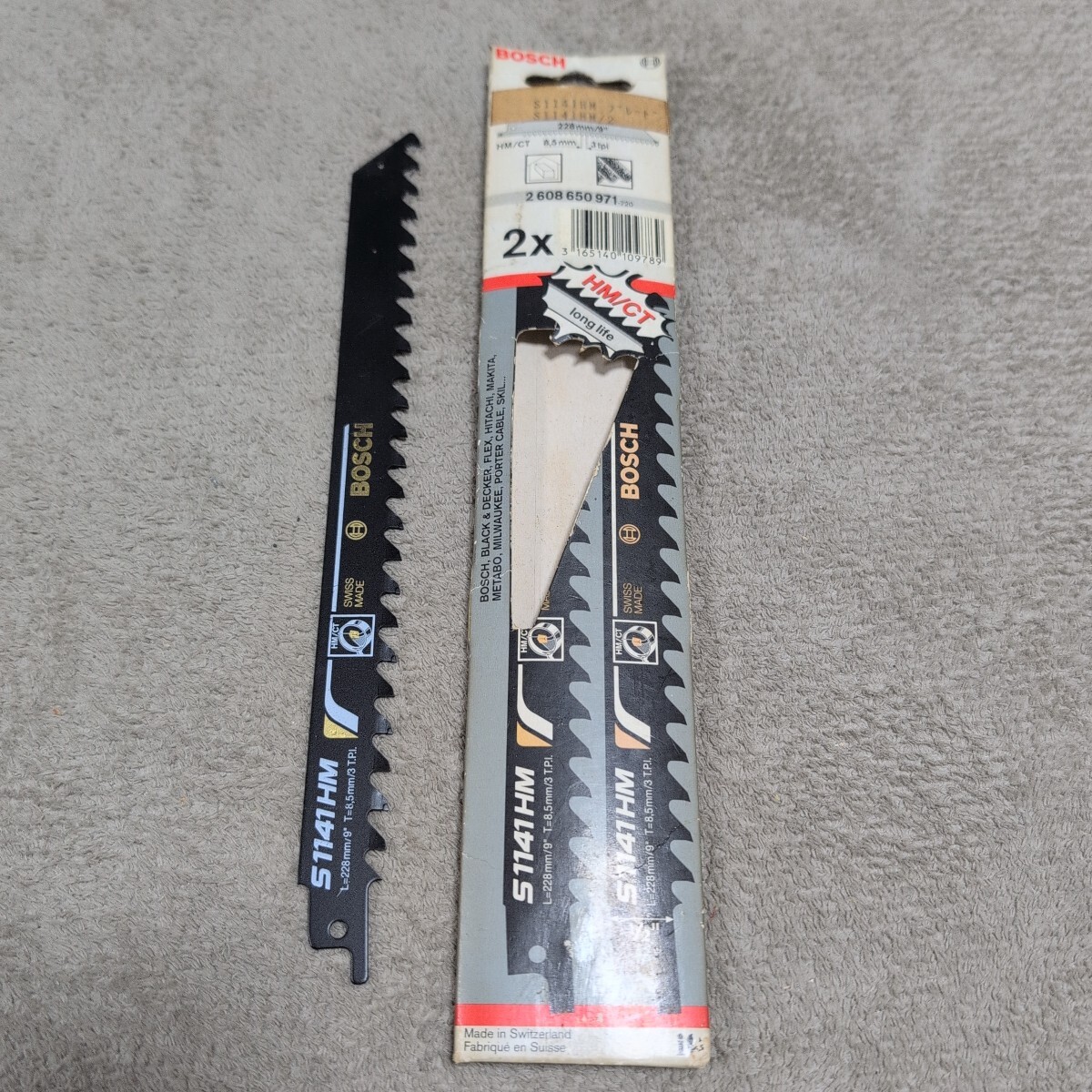 ジャンク品/長期保管品/BOSCH/ボッシュ/特殊材料/セーバーソーブレード/レジプロソー/替刃/S1141HM/全長228mm/有効205mm/刃厚1.25mm拍卖