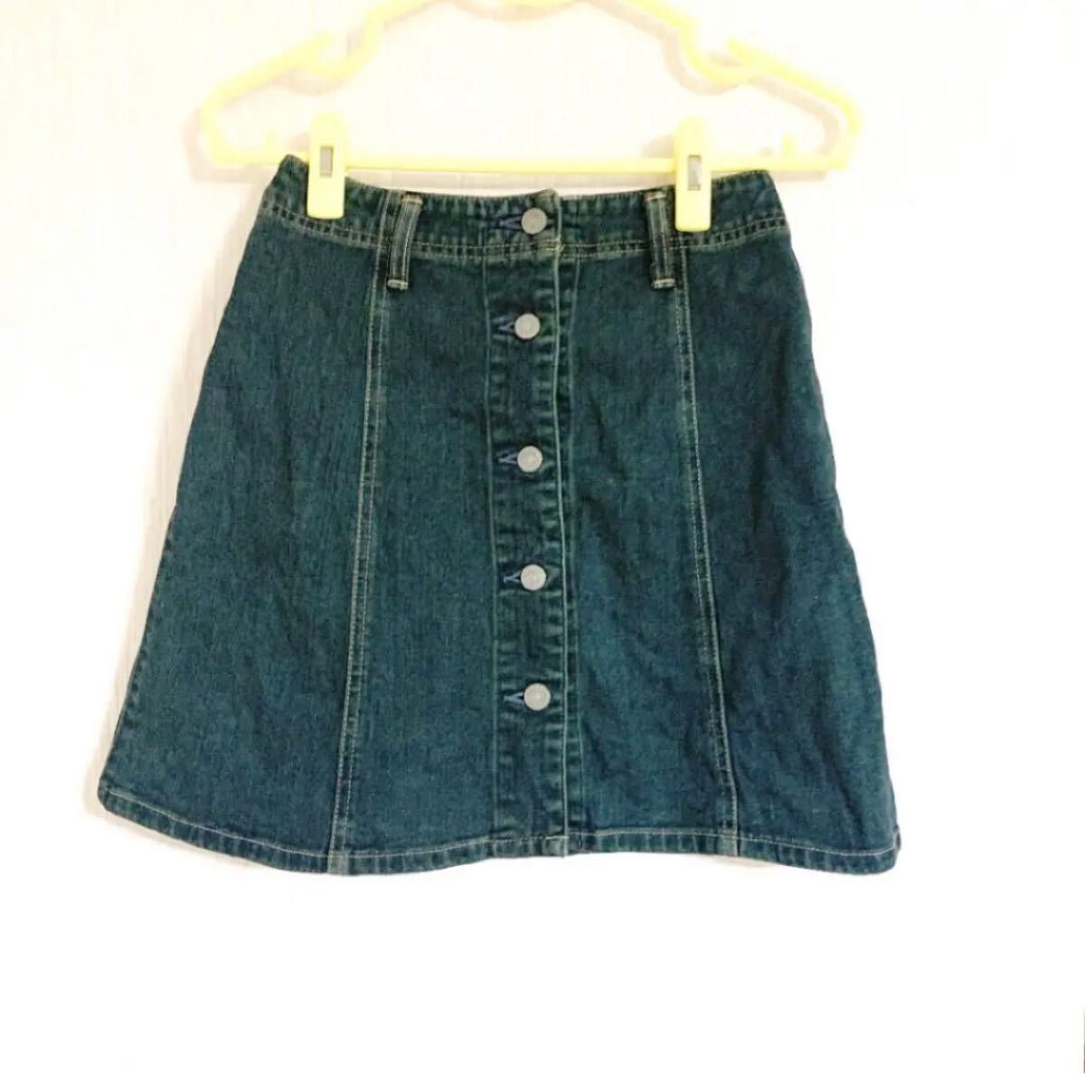 匿名配送 デニムスカート 前ボタン 台形スカート インディゴブルー ミニスカート拍卖