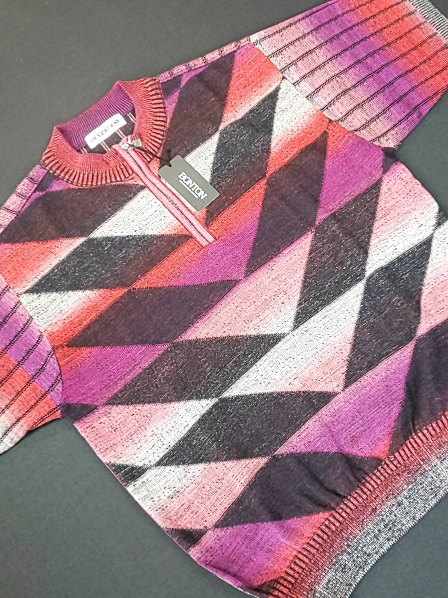 新品 SALE!! 特別価格!! 送料無料 GRANSIGNORE グランシニョーレ 半袖 ジップ セーター Mサイズ 日本製 21534 拍卖