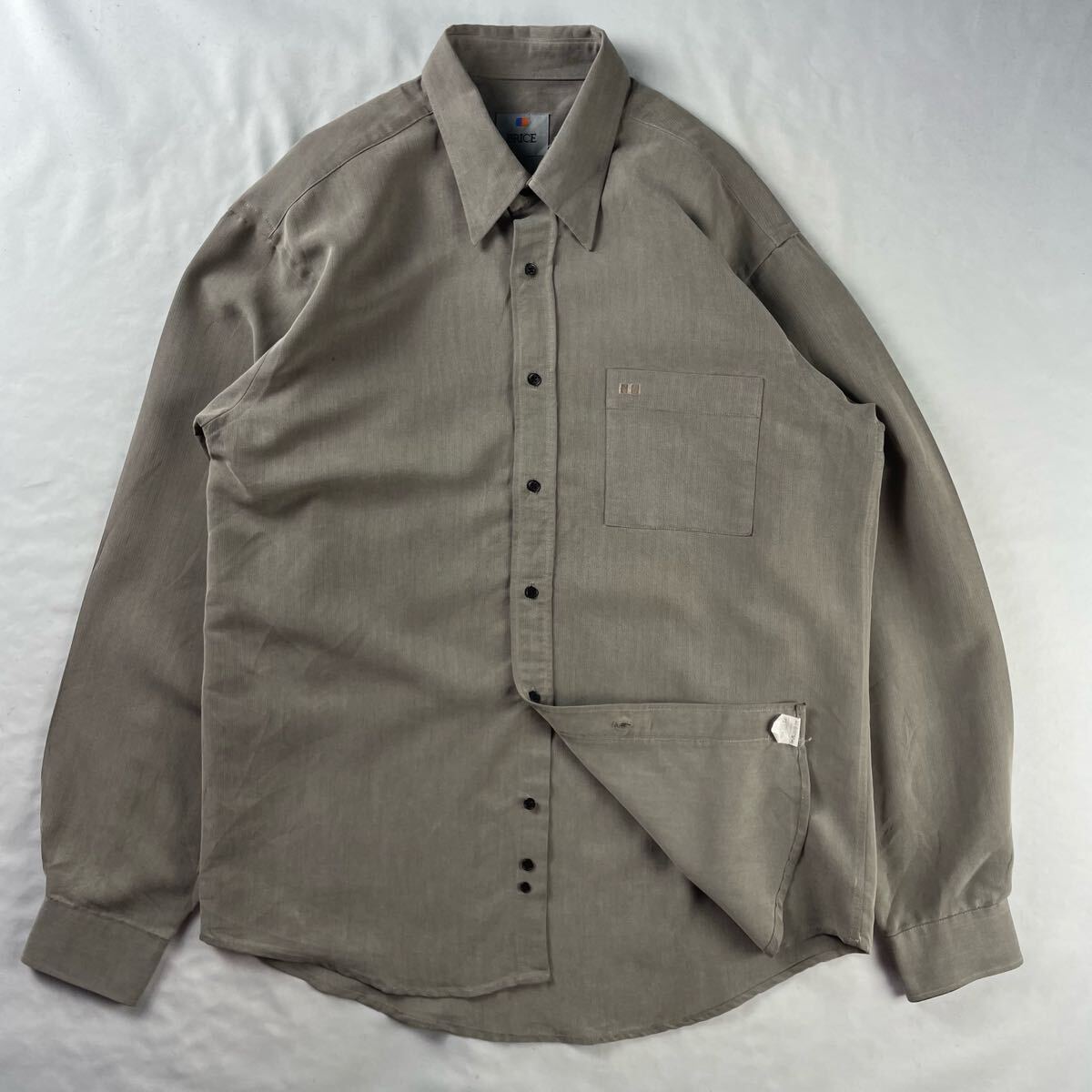 Euro Vintage Brice ヘリンボーン くすみカラー 光沢 とろみ 刺繍 単色 フランス ドレス デザインシャツ ポリシャツ 拍卖