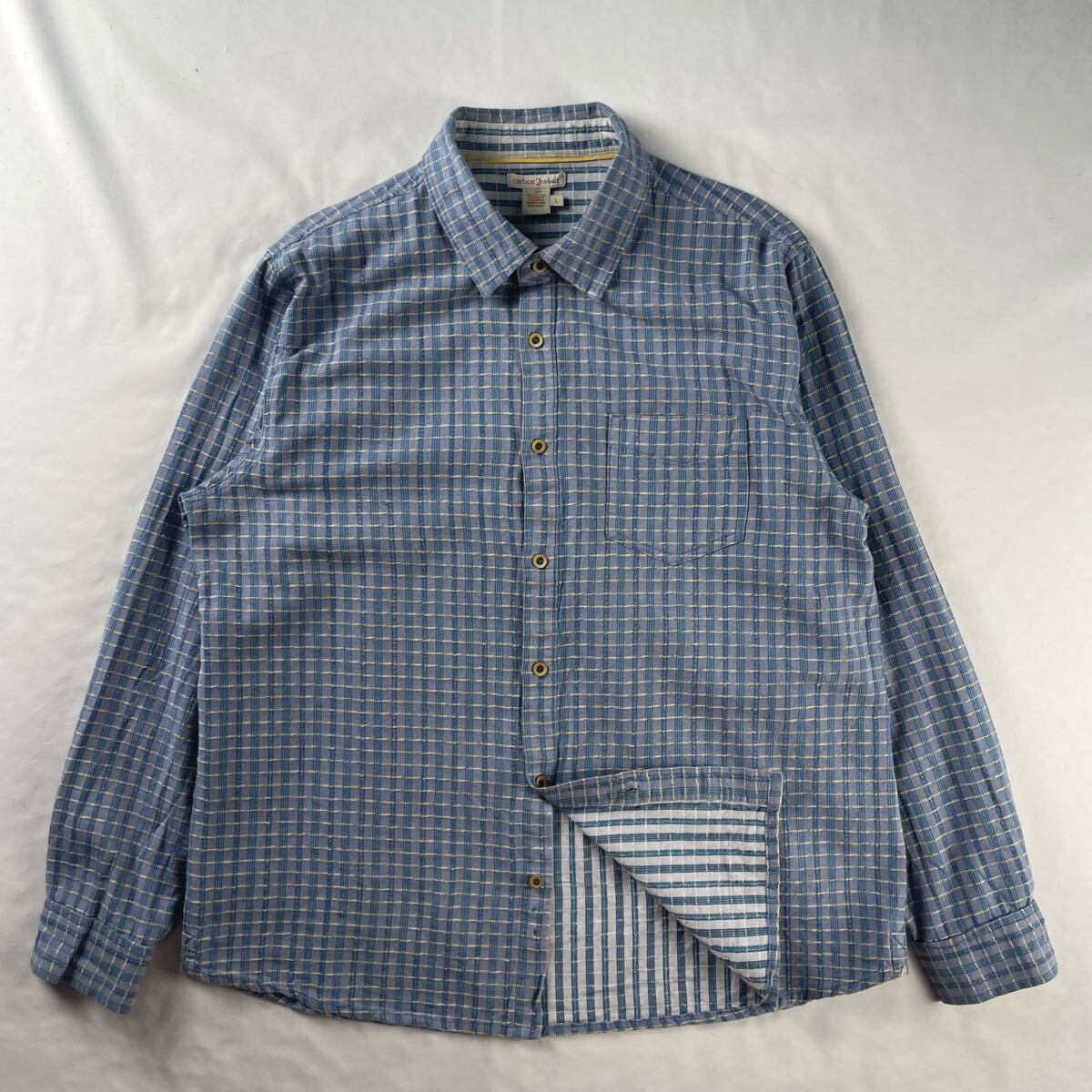 US Vintage carbon2cobalt コットン100% 立体 3D 刺繍 チェック 格子柄 エスニック 民族 総柄 デザインシャツ拍卖