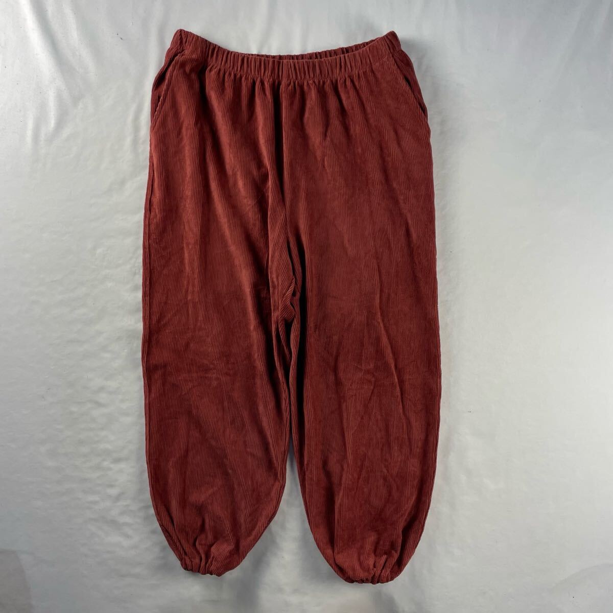 Vintage 00s LANDS' END ベロア 起毛 立体 3D 細畝 コーデュロイ 単色 プレーン 臙脂 ボルドー ワイド イージーパンツ拍卖