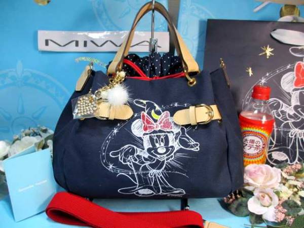 送無 55%引 サマンサタバサ 限定 ソーサラー ミニー 2WAY トートバッグ ショルダーバッグ S 紺 未使用 証明書付 ディズニー D23 ミッキー拍卖