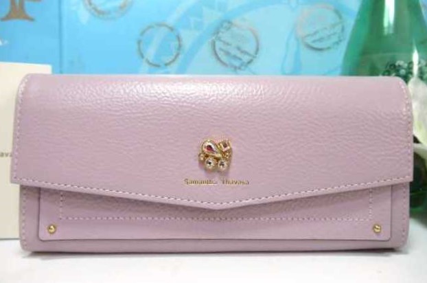 送料無料 40%引 サマンサタバサ キラキラ ビジュー付 ロゴ入 牛革 かぶせ 長財布 ピンク 新品 証明書付 開運 金運up 春財布 お祝い拍卖