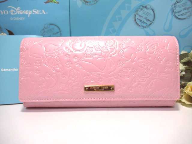送料無料 30%引 サマンサタバサ 限定 ふしぎの国のアリス 型押 牛革 かぶせ 長財布 エナメル ピンク 新品 証明書 包装付 ディズニー お茶会拍卖