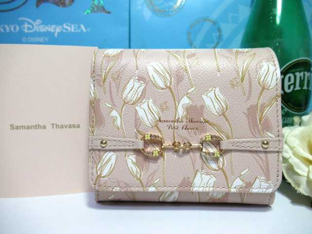 送無 20%引 サマンサタバサ 美人百花 限定 牛革 チューリップ 二つ折り財布 折財布 ミニ財布 ベージュ 新品 証明書付 包装無料 開運 金運拍卖
