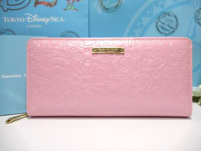 送無 30%引 サマンサタバサ 限定 ふしぎの国のアリス 型押 牛革 ファスナー 長財布 エナメル ピンク 新品 証明書 包装付 ディズニー拍卖