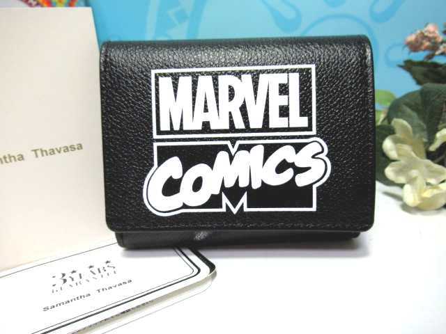 送無 30%引 サマンサタバサ アベンジャーズ限定 牛革 三つ折り財布 折財布 黒 新品 証明書 包装付 スパイダーマン アイアンマン マーベル拍卖