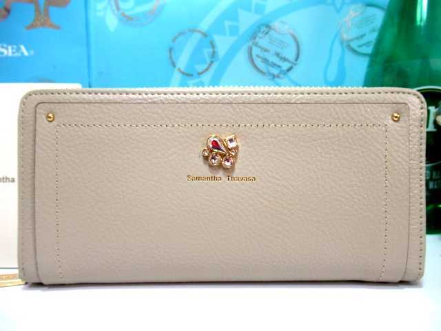 送料無料 40%引 サマンサタバサ キラキラ ビジュー付 ロゴ入 牛革 ラウンドジップ ファスナー 長財布 新品 証明書付 開運 金運UP 春財布拍卖