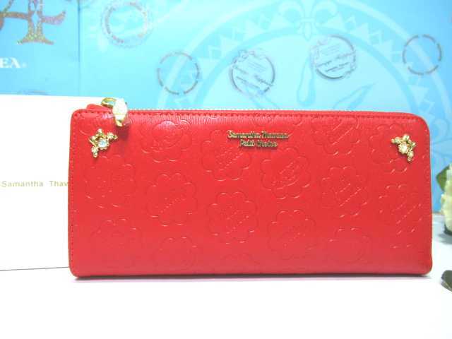 送料無料 サマンサタバサ 限定 不二家 ペコちゃん 型押 牛革 L字 ジップ ファスナー 長財布 赤 新品 証明書付 開運 金運UP拍卖
