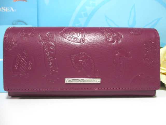 送無 35%引 サマンサタバサ 限定 ふしぎの国のアリス 型押 牛革 かぶせ 長財布 紫 新品 証明書付 ディズニー アリスインワンダーランド拍卖