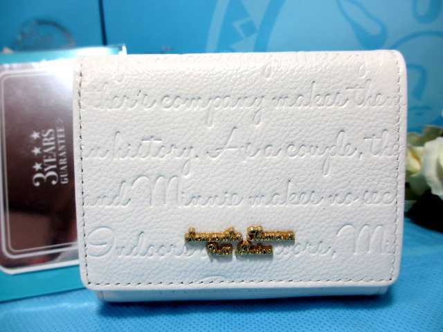 送無 サマンサタバサ ミッキー ミニー 90周年 限定 型押 牛革 チャーム付 ミニ財布 三つ折り財布 折財布 白 新品 証明書 包装付 ディズニー拍卖