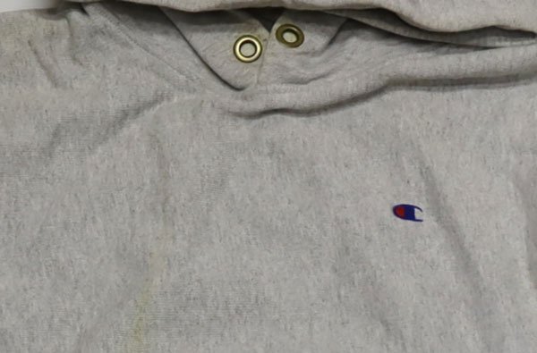 SW79チャンピオンCHAMPIONアメリカ古着トルコ製EUROヨーロッパ目玉L単色タグ赤タグ杢グレー系スウェット パーカー/リバースウィーブ/トレー拍卖