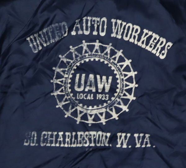 NJ99ナイロンジャケットUNKNOWNアメリカ古着コーチジャケット80’S90’Sビンテージ紺系トラックジャケットL全米自動車労働組合UAWオールド拍卖