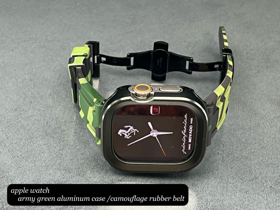 アップルウォッチ アルミニウムケース カモフラージュラバーベルト Dバックル付 Apple Watch拍卖