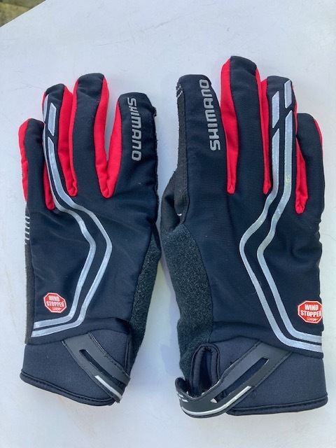 SHIMANO GORE WIND STOPPER 冬用 ウインターグローブ/シマノ L メンズ 自転車用 手袋 ブラック×レッド☆中古拍卖