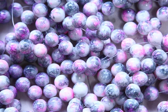 TT-ビーズ(グレー×ピンク系カラー)ガラスビーズ(150個入)ラウンド球体ガラス製ビーズ玉ビーズサイズ10mm玉拍卖
