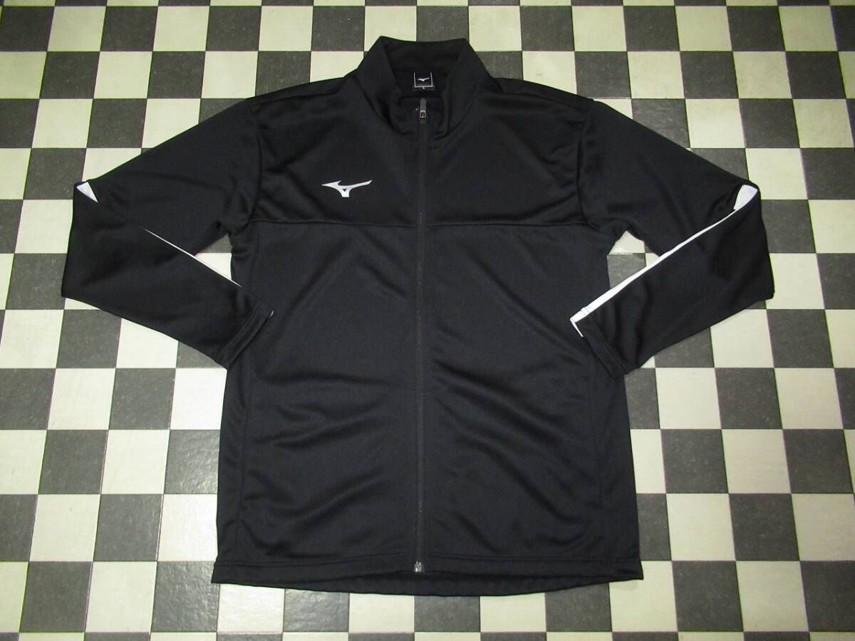★ミズノ★美品 L ウォームアップシャツ サッカー トレーニングジャージ ブラック×ホワイト 吸汗速乾拍卖