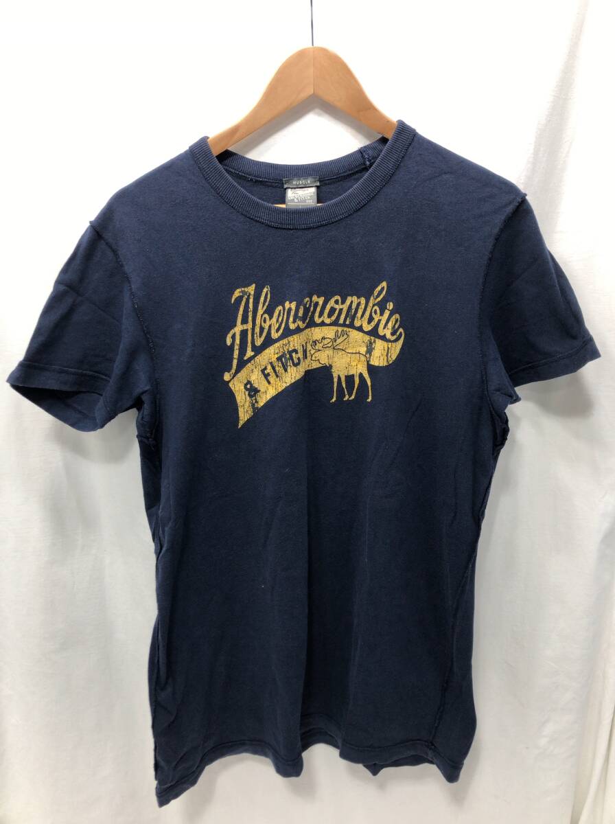 アバクロ Abercrombie&Fitch 半袖 Tシャツ メンズ L ネイビー ヴィンテージ調プリント D12拍卖