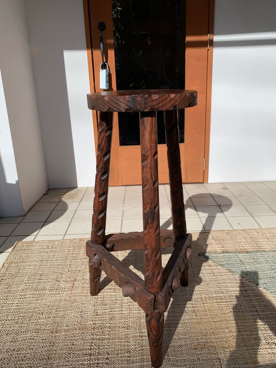 N02-38★スツール 花台 パイン材 3本脚 ハイスツール 丸椅子 幅40×奥行き31×高さ74(㎝)拍卖