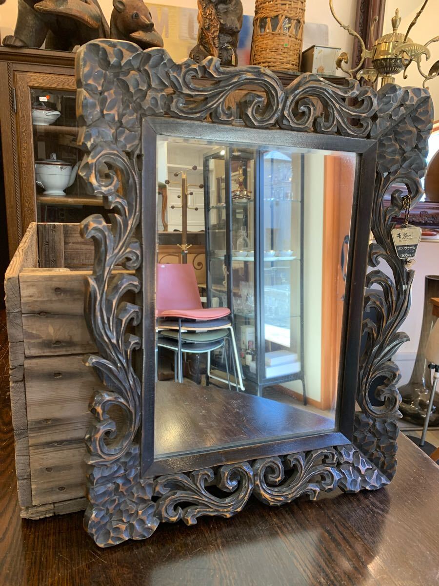 N02-47★ 壁掛け鏡 ウォールミラー Bon ACCESORIES インテリア 木製フレーム アンティーク調 幅38×奥行き4×高さ49(㎝)拍卖