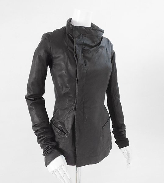 未使用 Rick Owens ◆ レザー ジャケット 黒 サイズ40 (定31万円) 裏フリース ダブル スタンドカラー リブ切替 リックオウエンス ◆47/MU12拍卖