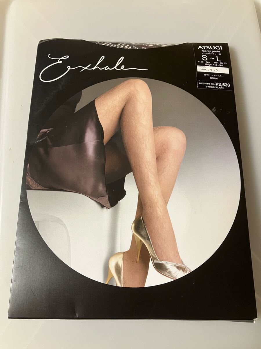 【送料無料】atsugi exhale panty stocking メリーパーティー柄 ブラック アツギ デザイン 網 ネット パンティストッキング 黒 パンスト拍卖