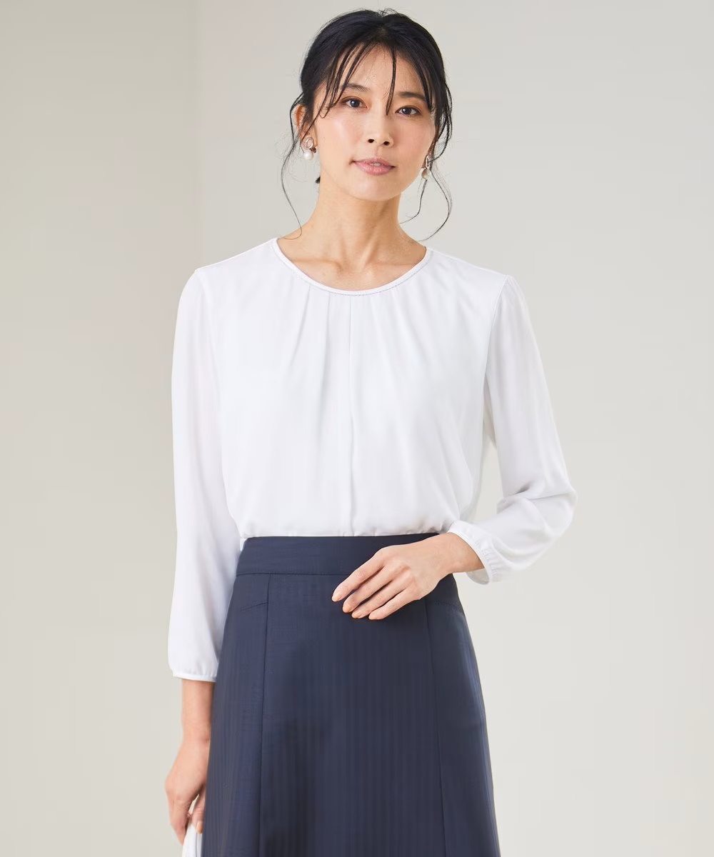 23区◆新品 【洗える】シルキーデシン ボールチェーン カットソー ホワイト系 定価12980円 オンワード樫山◆size38拍卖