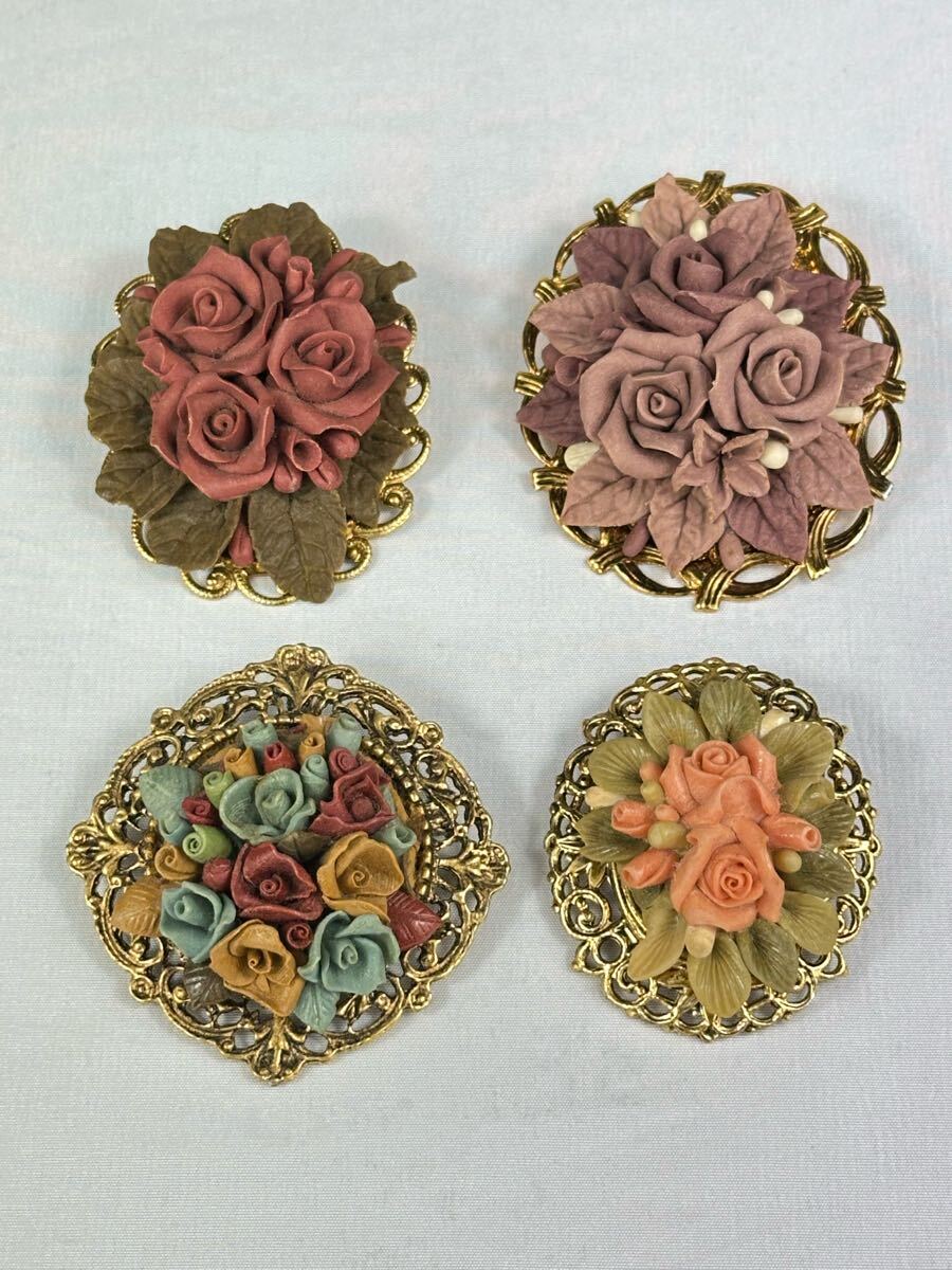 ブローチ レトロ 4点セット フラワー ローズ アクセサリー拍卖