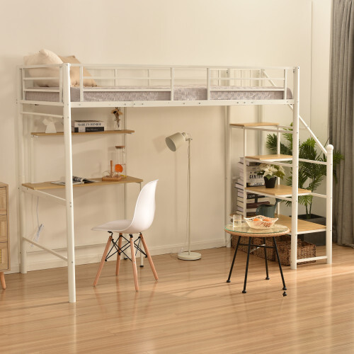 ロフトベッド シングル 階段付き パイプベッド デスク付き 北欧風 コンセント付き 収納 子供ベッド 耐震 高さ170cm 耐荷重150kg 拍卖