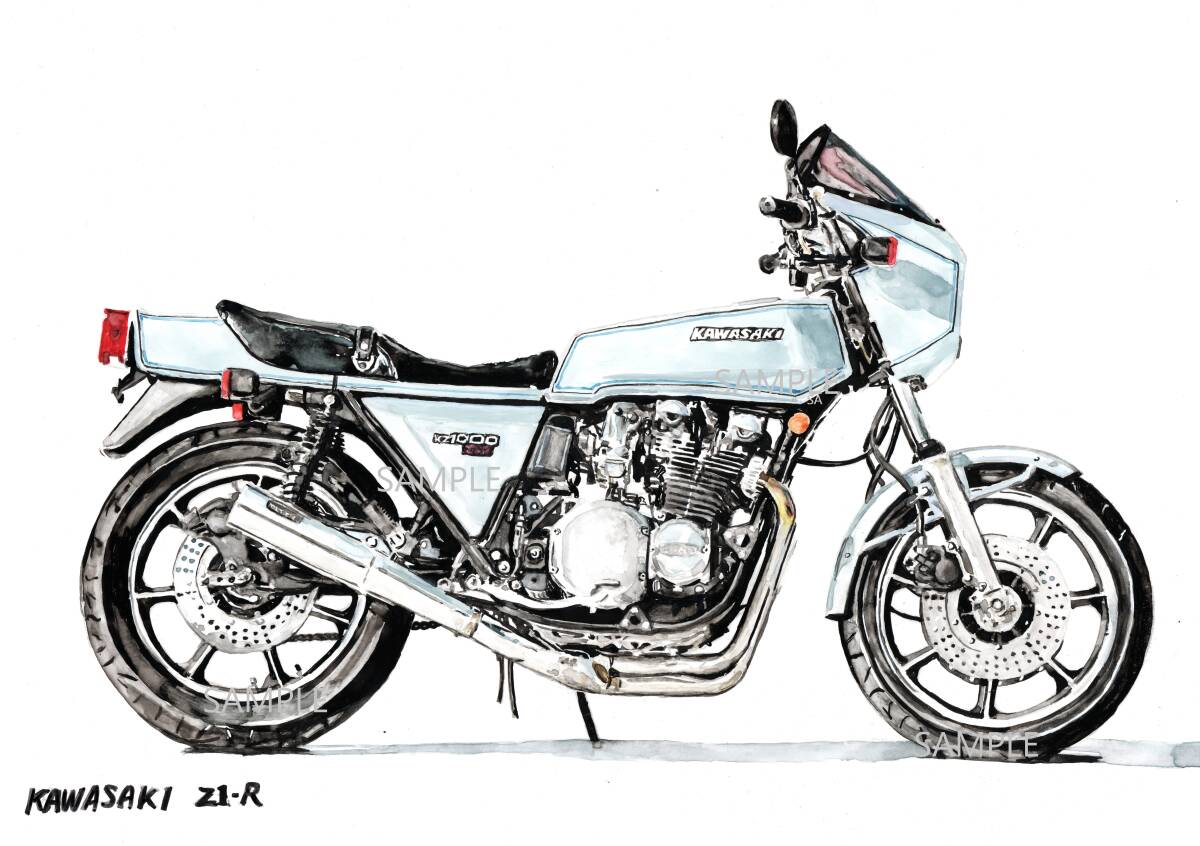 A4プリントです カワサキ Z1-R 水彩画 バイクイラスト 拍卖