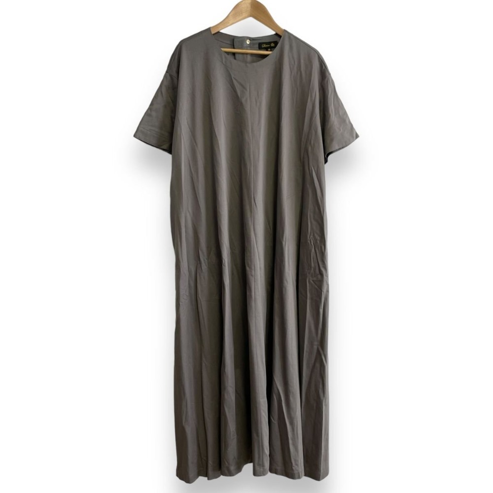 美品 23SS DRAWER ドゥロワー 半袖 クルーネック ロングワンピース 6526-206-1382 36 グレー拍卖