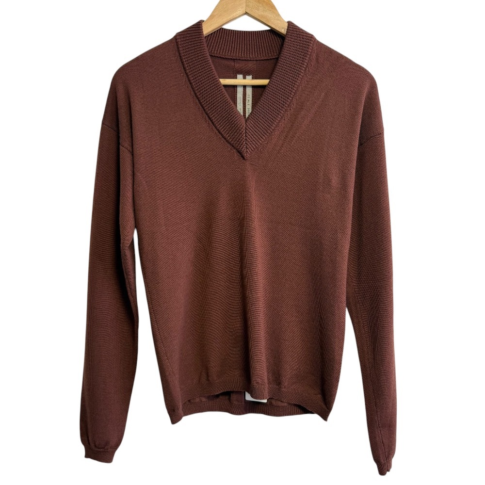 美品 22AW Rick Owens リックオウエンス 長袖 Vネック ニット セーター S ブラウン拍卖