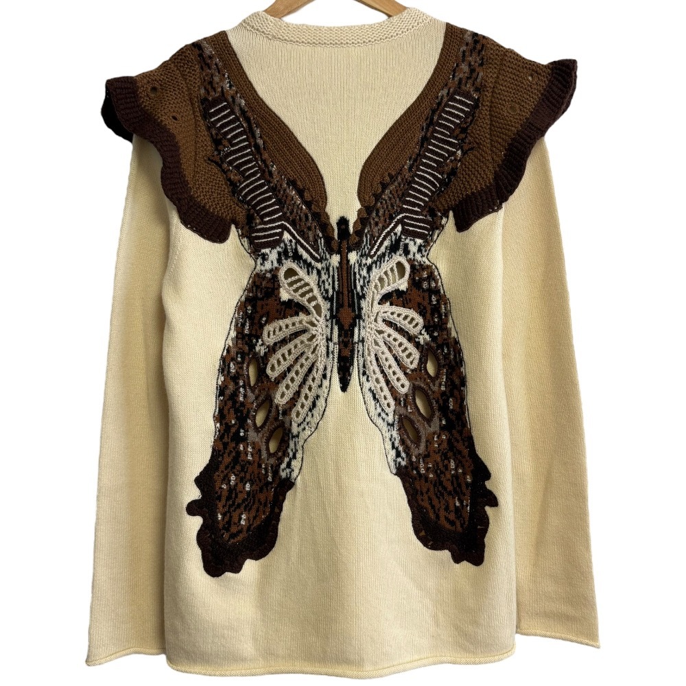 美品 21AW Chloe クロエ 長袖 カシミヤ バタフライ クルーネック ニット セーター S アイボリー×ブラウン拍卖