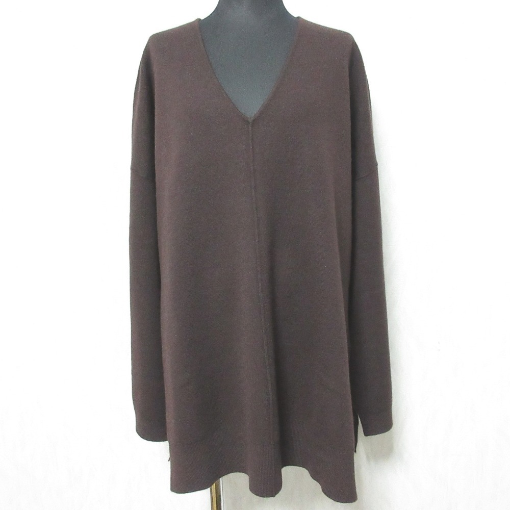 美品 Spick&Span スピック&スパン ボイルスムーススリットVプルオーバー ニット チュニック カットソー 19080200486040 F ブラウン拍卖