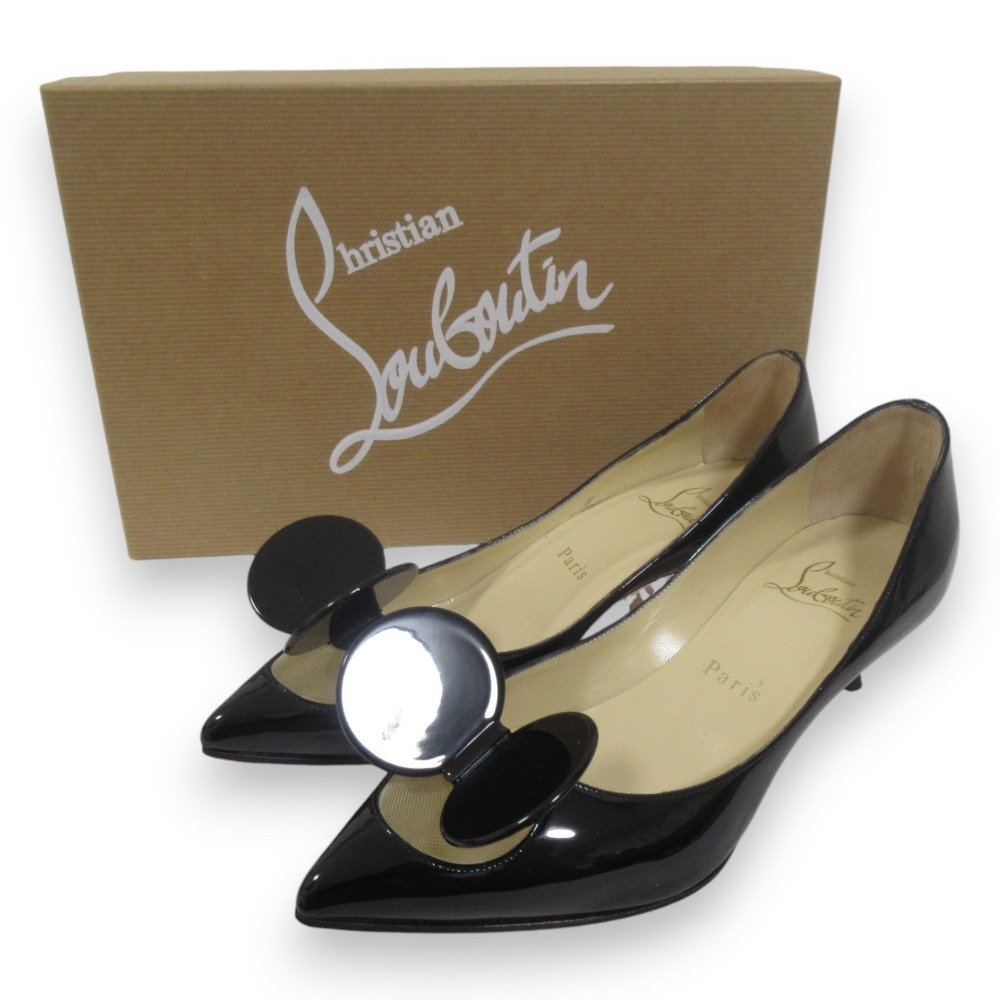 未使用 Christian Louboutin クリスチャンルブタン MISS MOUSE パテントレザー マウスモチーフ ローヒールパンプス 36 約23cm ブラック拍卖