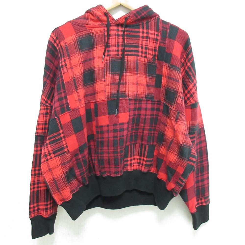 美品 POLO RALPH LAUREN ポロラルフローレン プラッド パッチワーク フリース フーディ チェック柄 プルオーバー パーカー S レッド拍卖