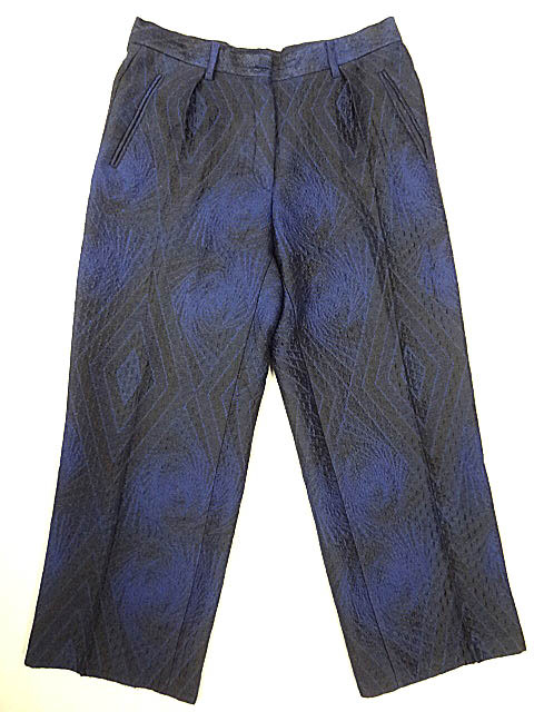 DRIES VAN NOTEN ドリスヴァンノッテン 青 黒 ゴブラン 総柄 織り デザイン ジャガード パンツ ウール ポリエステル ブラック ブルー 刺繍拍卖