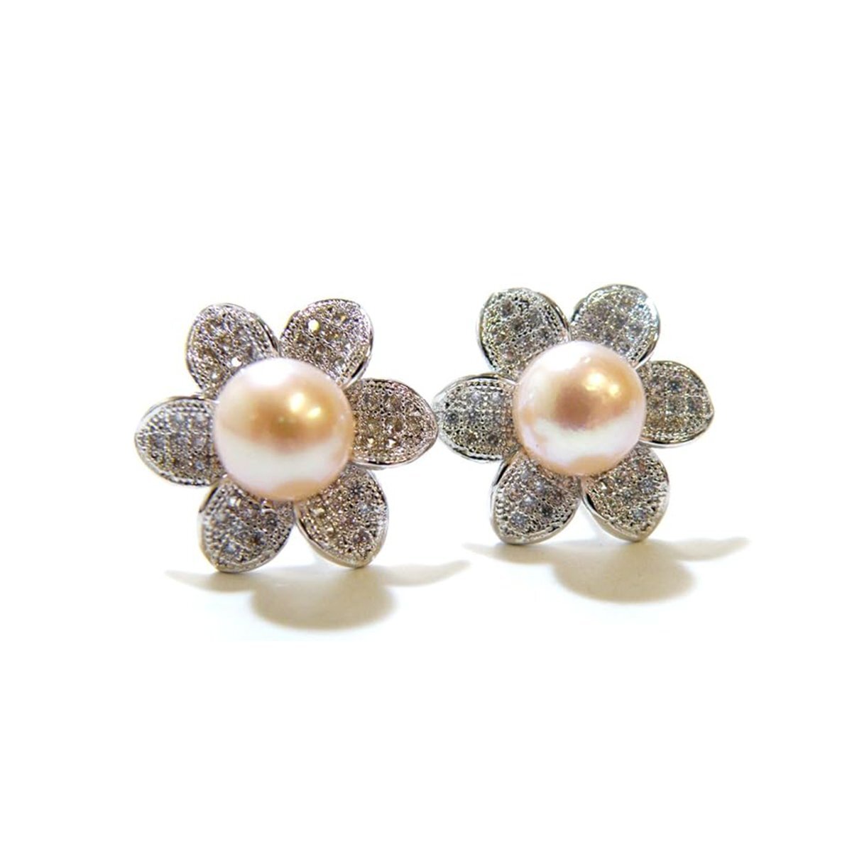 淡水本真珠 パール ピアス シルバー フラワー モチーフ オレンジピンク pi1-pearlop拍卖