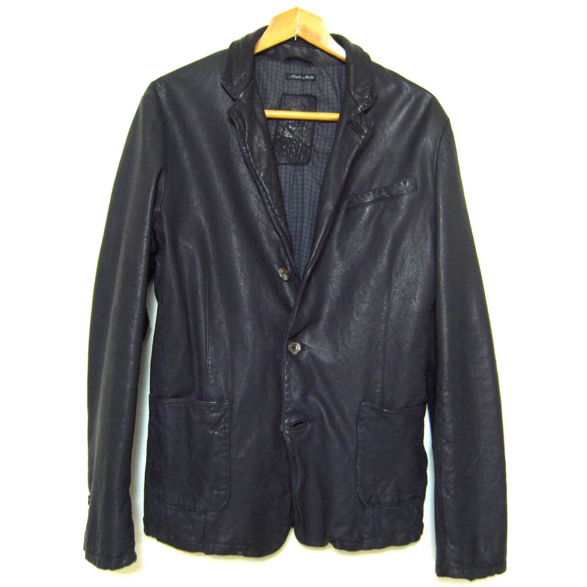 ARIA レザージャケット 羊革 ヴィンテージ加工 ウォッシュ加工 イタリア製 濃紺 タグ付き保管品 50(※スリムL程度)拍卖