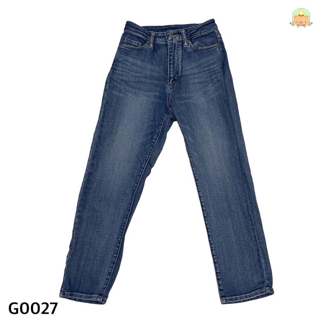 G0027 ②デニム ジーンズ【F】ハイウエスト ウォッシュ加工 デニムパンツ美脚 ブルー拍卖